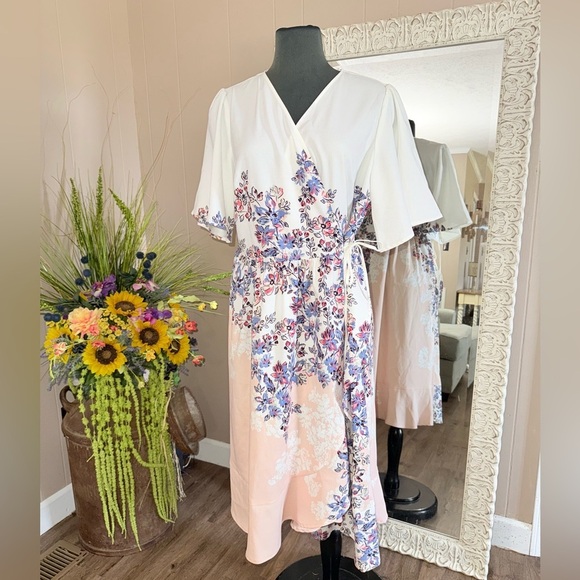 Kaari Blue • Floral Flutter Sleeve Wrap Dress - Picture 1 of 13